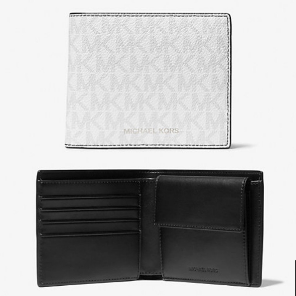NWT Michael Kors | White Cooper Logo Billfold Wallet With‎ Coin Pouch $158